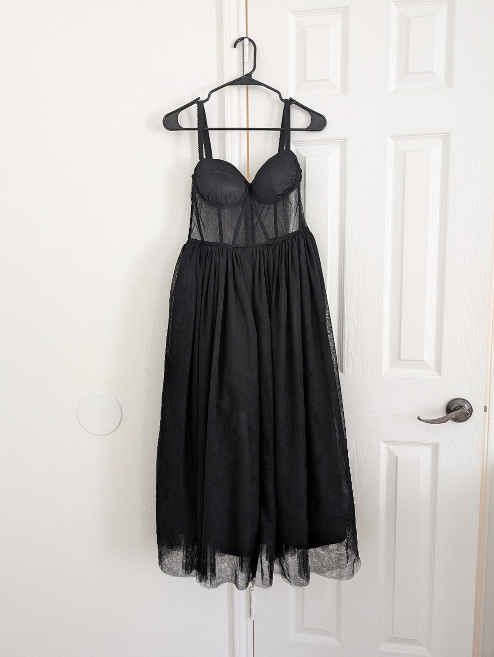Black Corset Sheer Tulle Midi Dress with Sculpted Bust - Picture 2 of 7